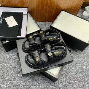 Chanel Dad Sandals Black Calfskin Velcro sandals